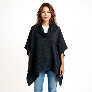 White House Black Market Black Gray Cowl Neck Poncho Size XS/S‎ #88